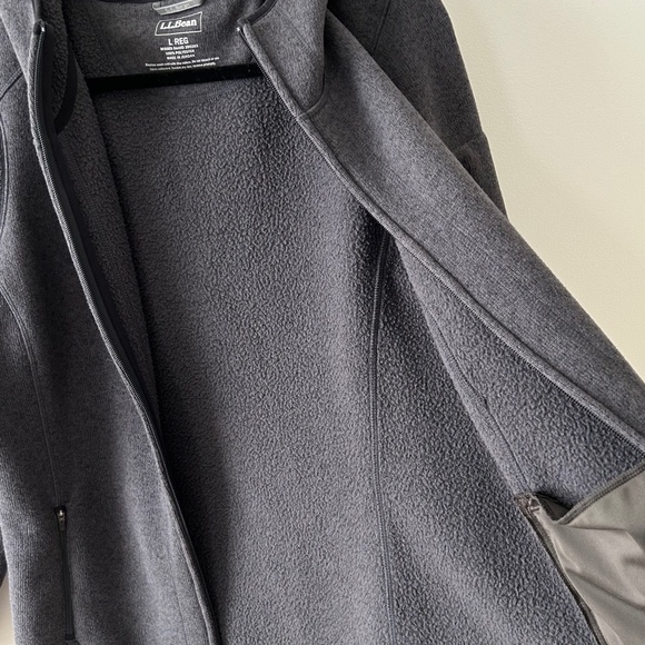LL Bean Gray Sweater Fleece Hooded Zip Up Coat - Picture 12 of 16